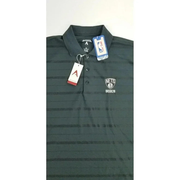 Antigua Size Medium Men's NBA Brooklyn Nets Black Short Sleeve Desert Dry Polo - Picture 15 of 15